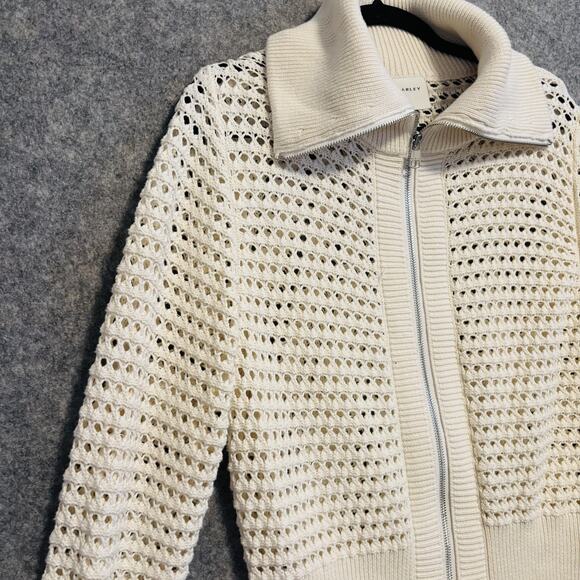 Varley Sweater Womens Medium Cream Cotton Eloise Full Zip Jacket Knit Collar - Picture 5 of 15